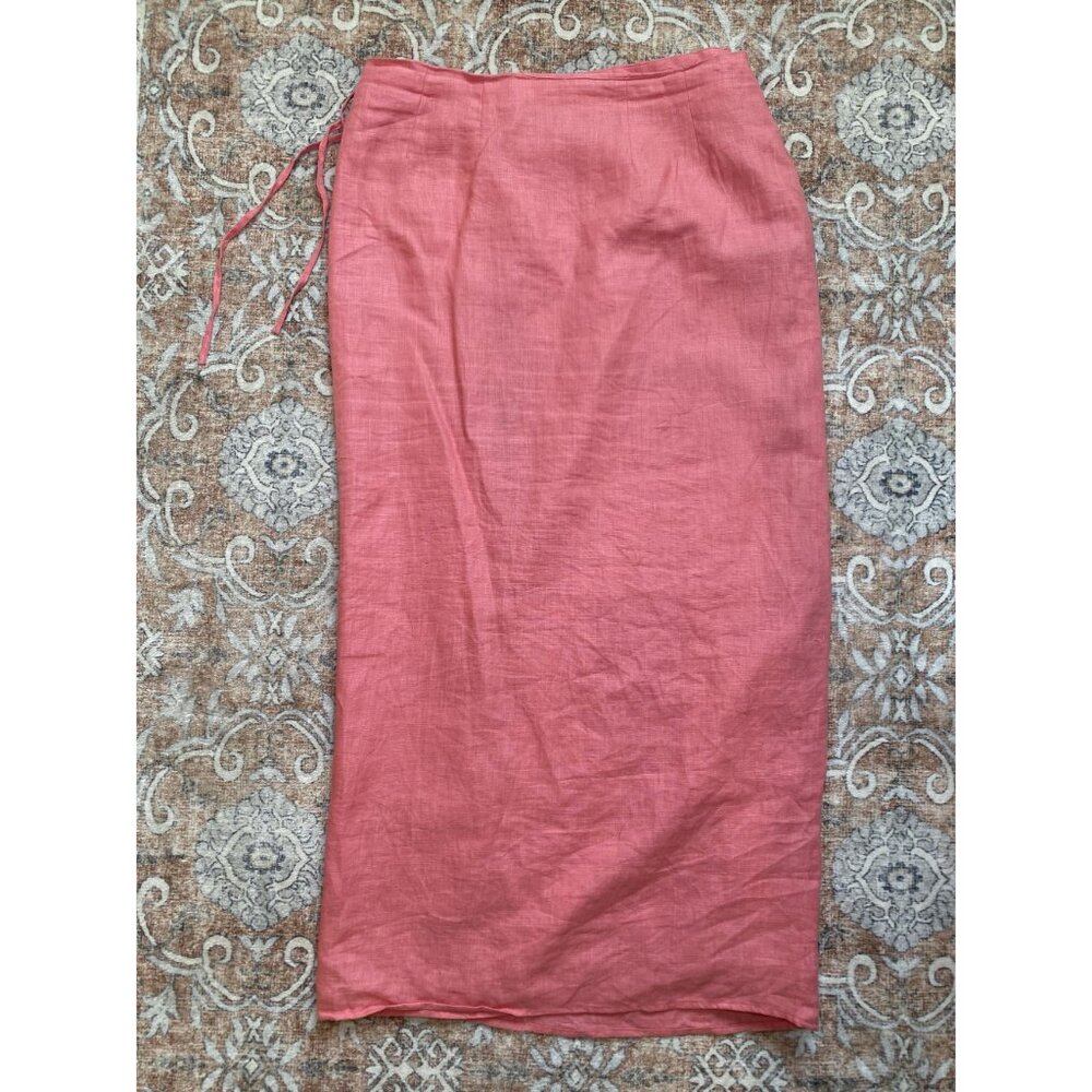 Edward Pink 100% Linen Wrap Skirt Size Large Summer - Picture 3 of 10